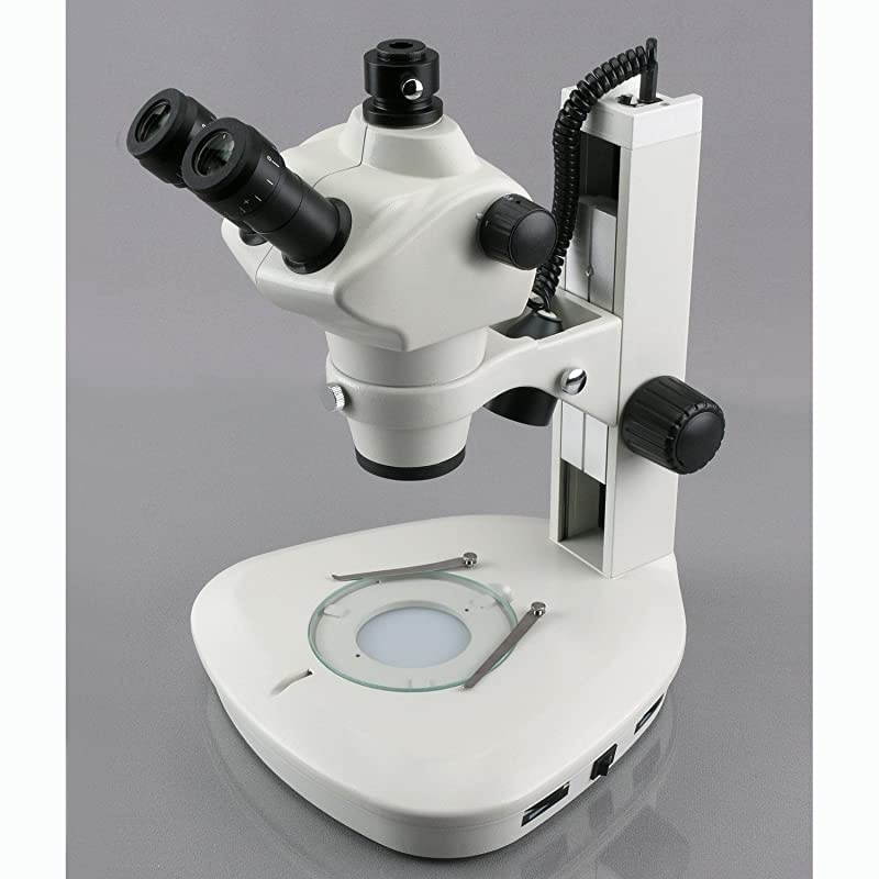 Track Stand Stereo Zoom Trinocular Microscope w/Top & Bottom LED Lights