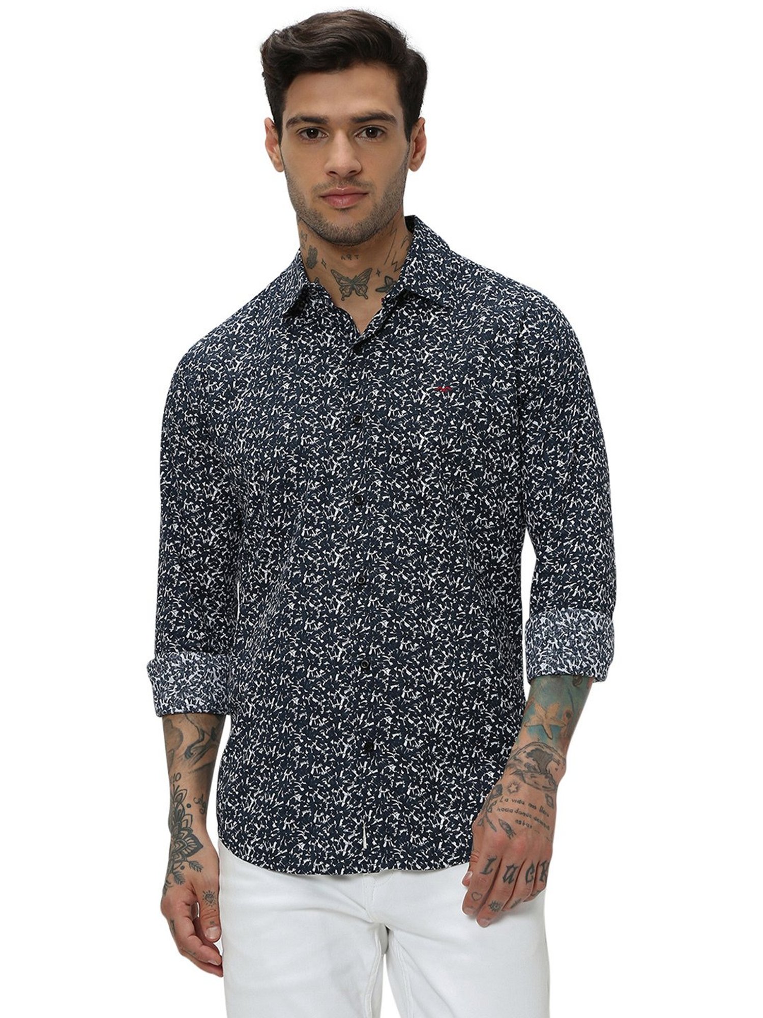 Mufti Navy Slim Fit Printed Shirt