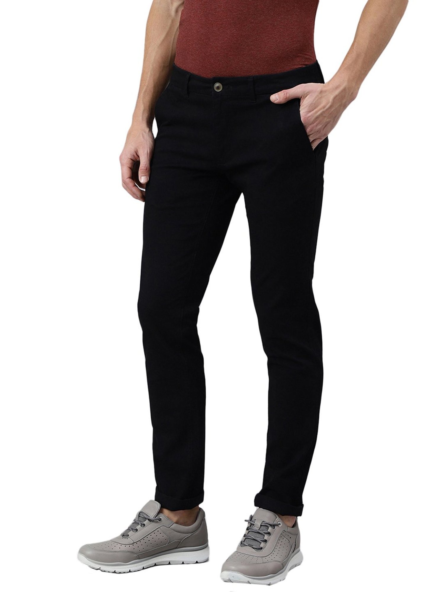 Woods Black Regular Fit Flat Front Trousers