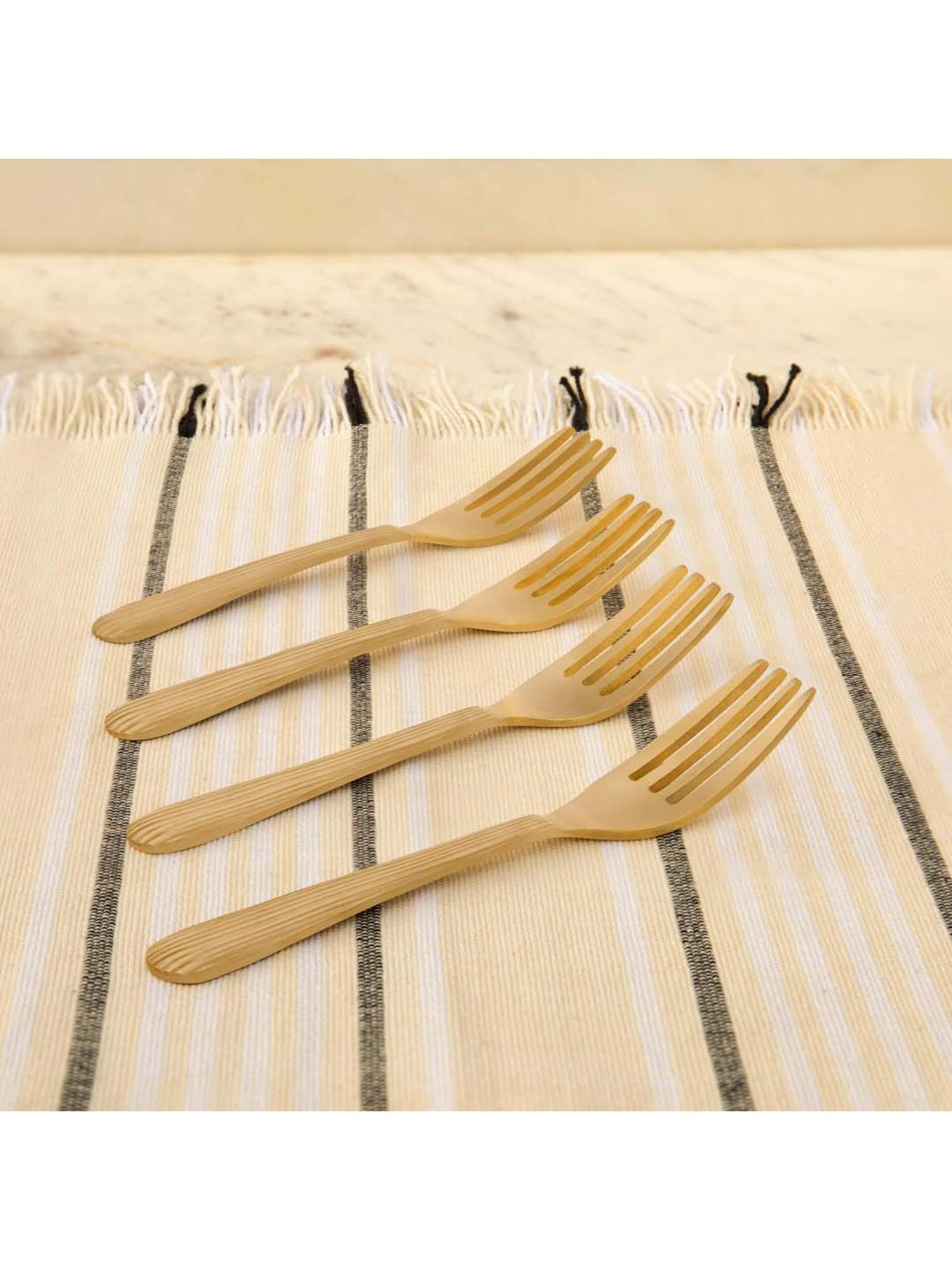 ellementry Celestial Golden Brass Table Forks - Set of 4