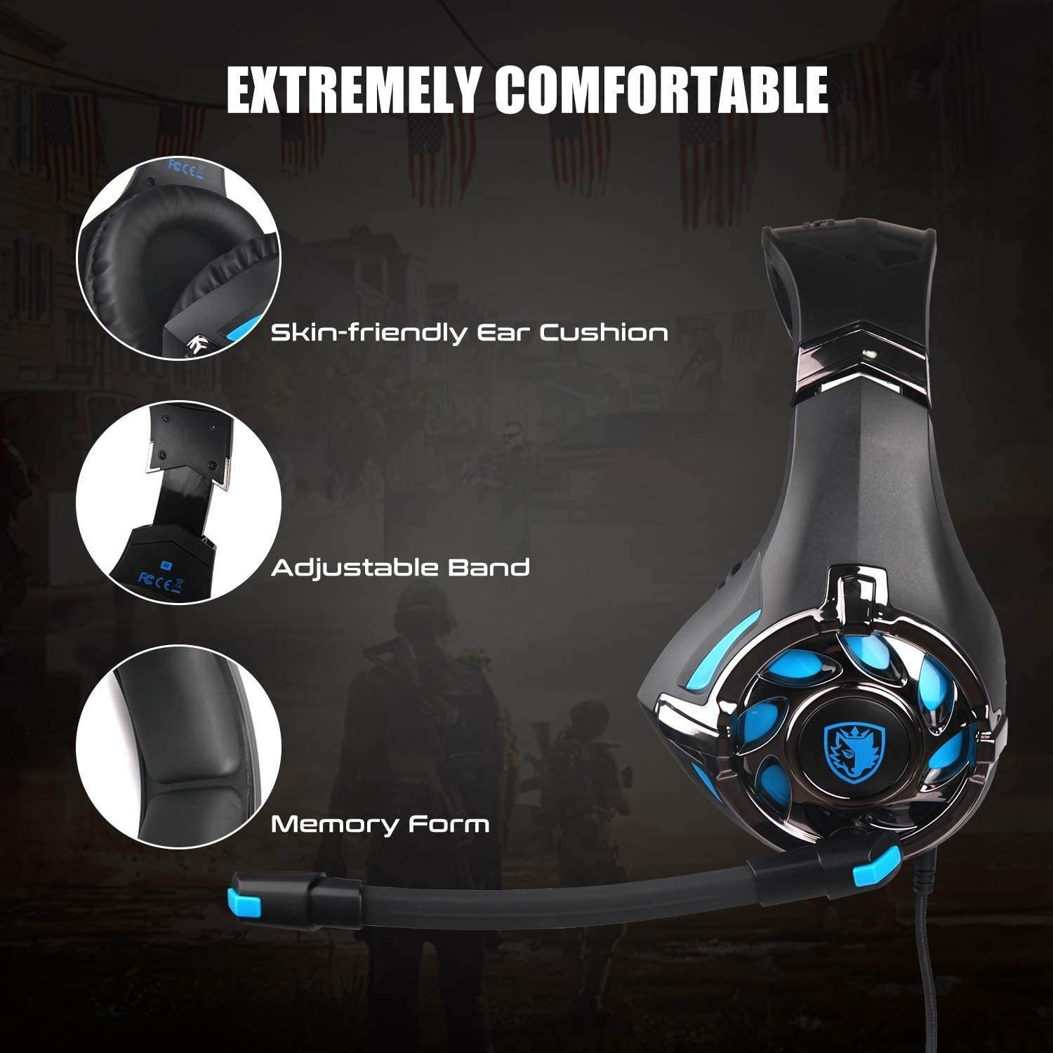 SADES Gaming Headset for PS4 Xbox OnePC Surround Sound Over-Ear Headphones with Noise Cancelling Mic Soft Comfort Earmuffs for Laptop Mac Nintendo(Black)