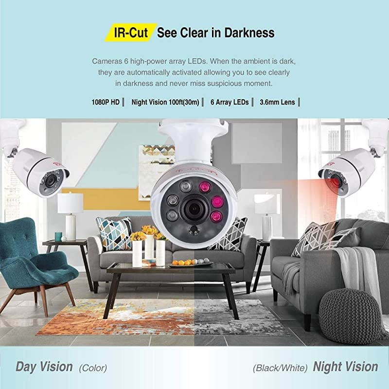 8CH Full HD 1080P Home Security Camera System Outdoor, 5-in-1 Surveillance Video DVR with 2TB HDD and 8PCS 2MP Outdoor Bullet Cameras,Free App and Email Alerts,Quick Remote Access