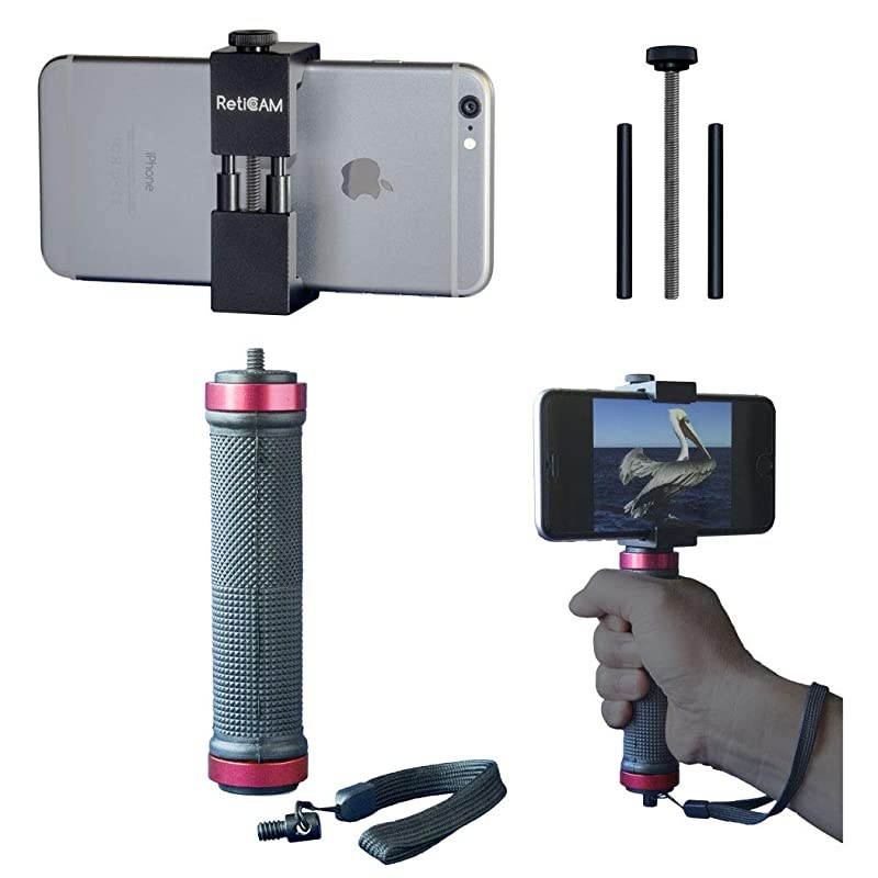 Smartphone Tripod Mount with Hand Grip All Metal HeavyDuty Hand Held Stabilizer and Tripod Mount for Smart Phones and Cameras HG30 Aluminum Red