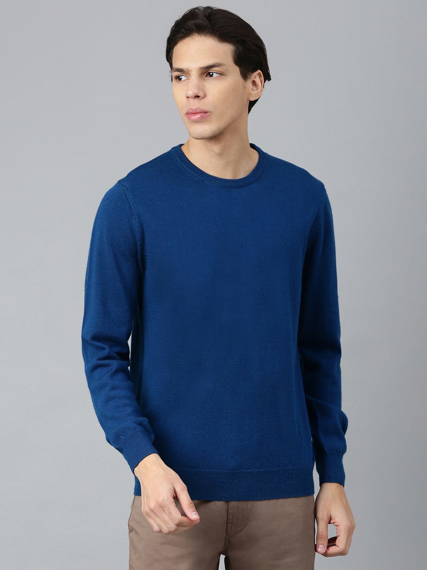 Woods Royal Blue Regular Fit Round Neck Sweater