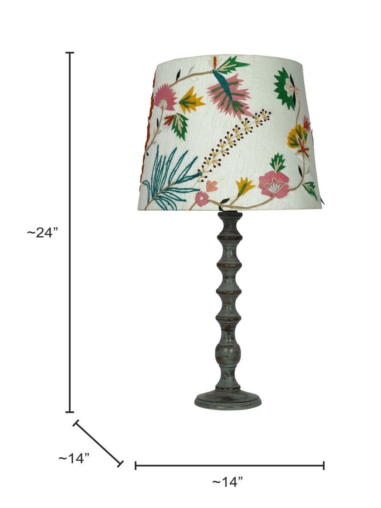 FOS LIGHTING White & Grey Wood Table Lamp With Tapered Fabric Shade