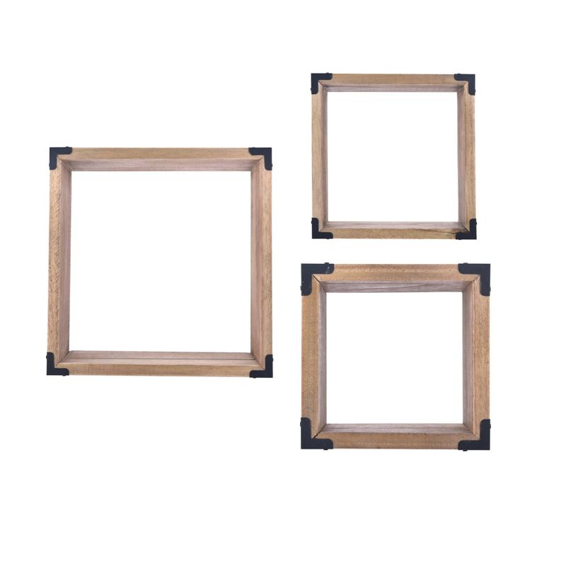 3pc Rustic Hanging Open Shadow Boxes Brown/Black - Danya B.