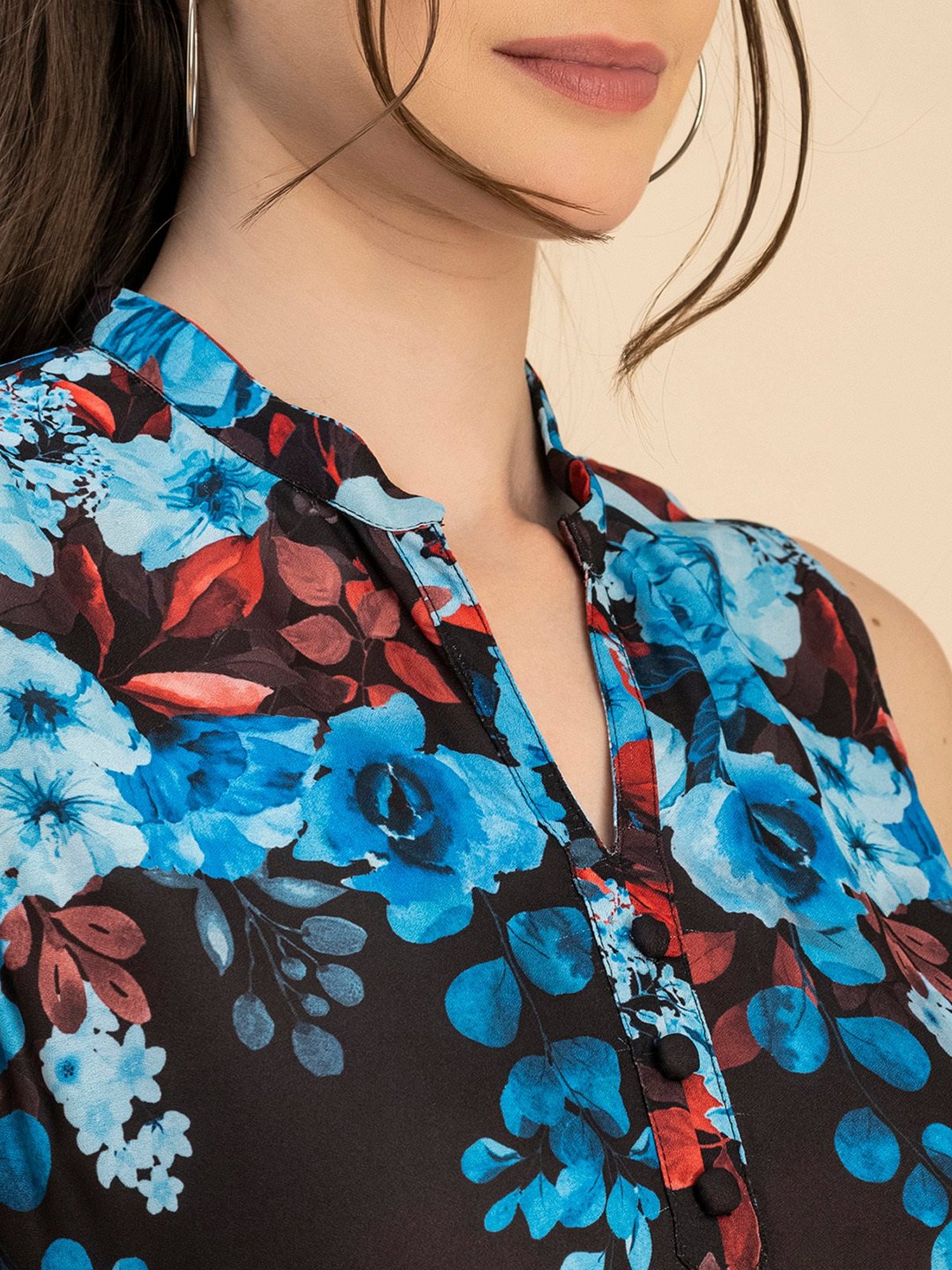 Moomaya Black Floral Print Top