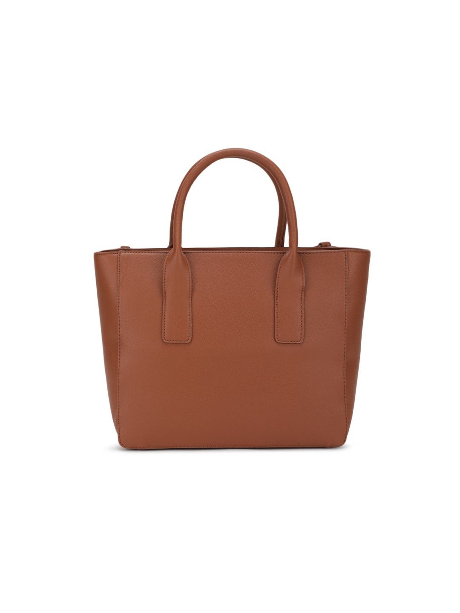 Tyra Eslia Tan Solid Faux Leather Tote Handbag