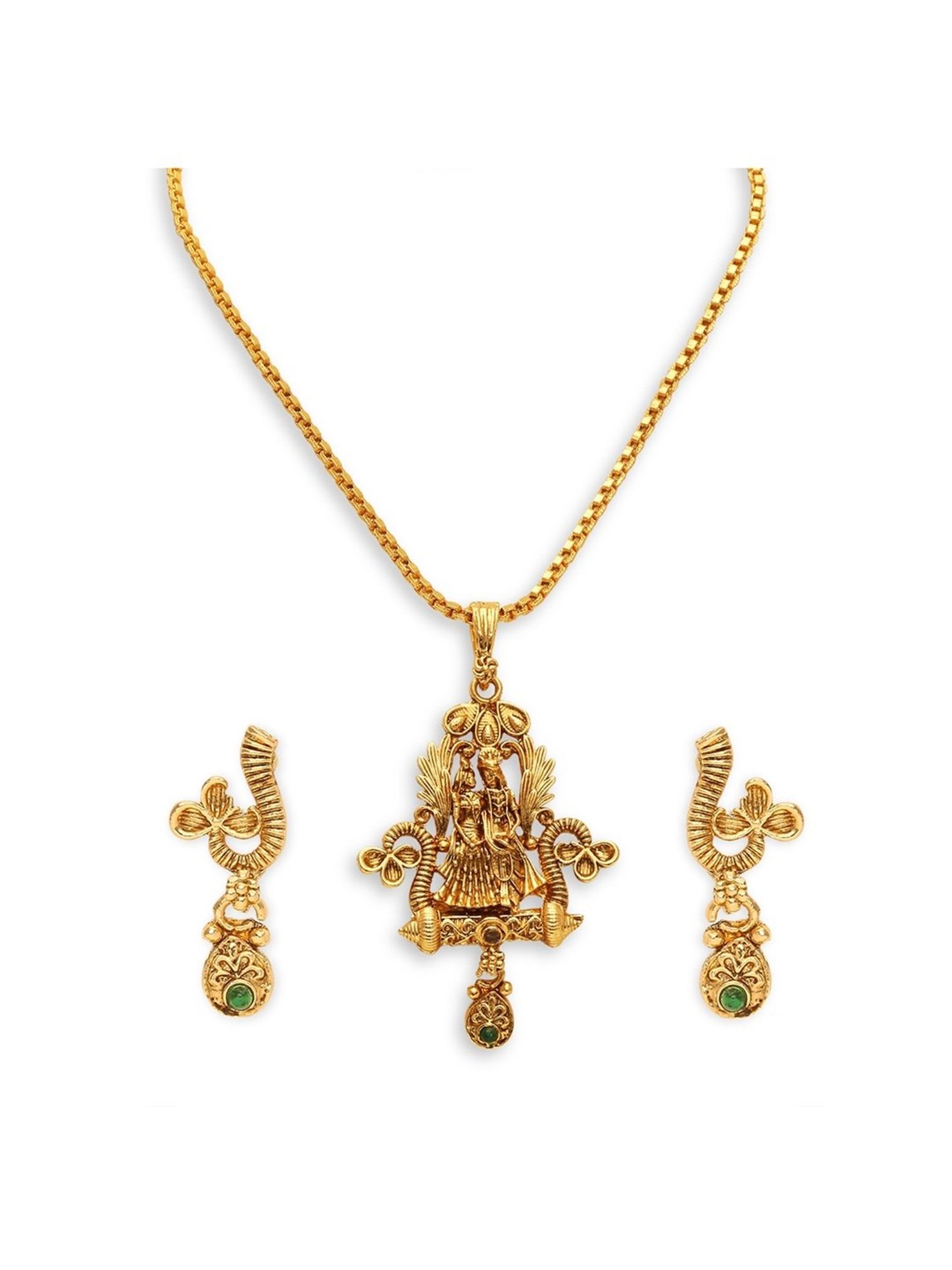 Oomph Antique Gold Tone Ethnic Temple Jewellery Radhe Krishna Pendant Necklace Set