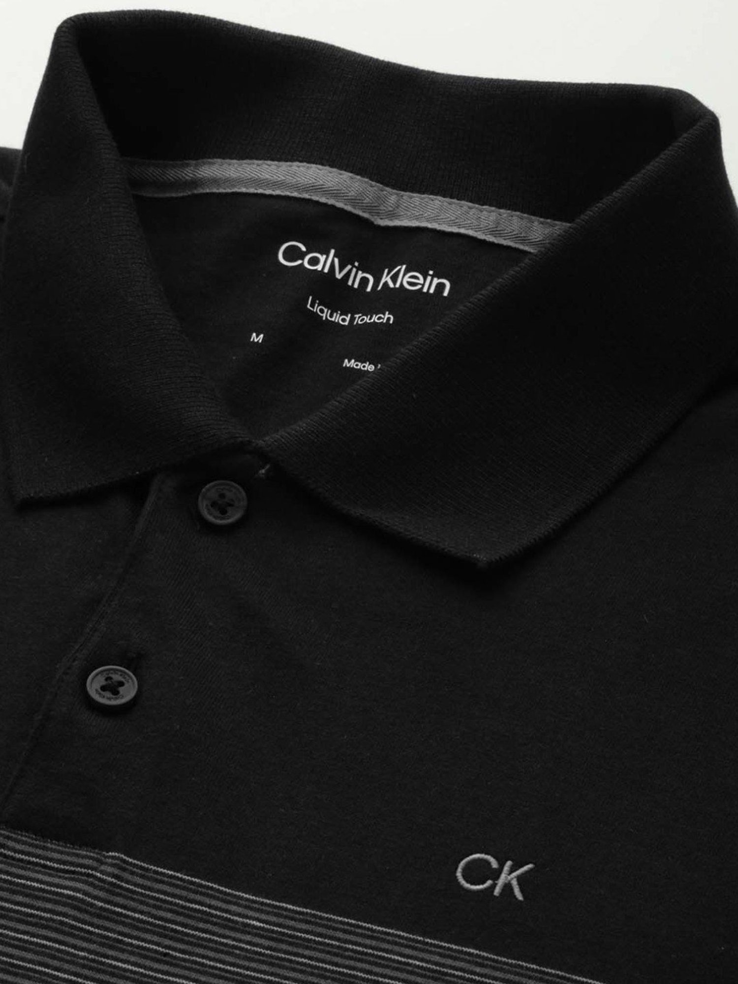 Calvin Klein Black Beauty Cotton Regular Fit Striped Polo T-Shirt