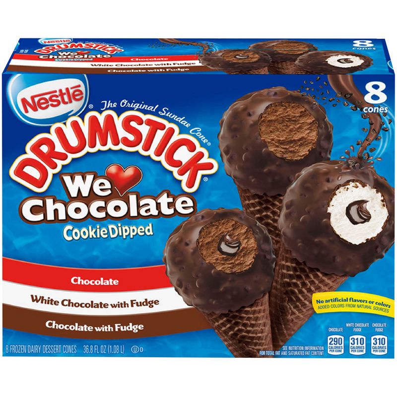 Nestle We Love Chocolate Cookie Frozen Dipped Drumstick - 8ct