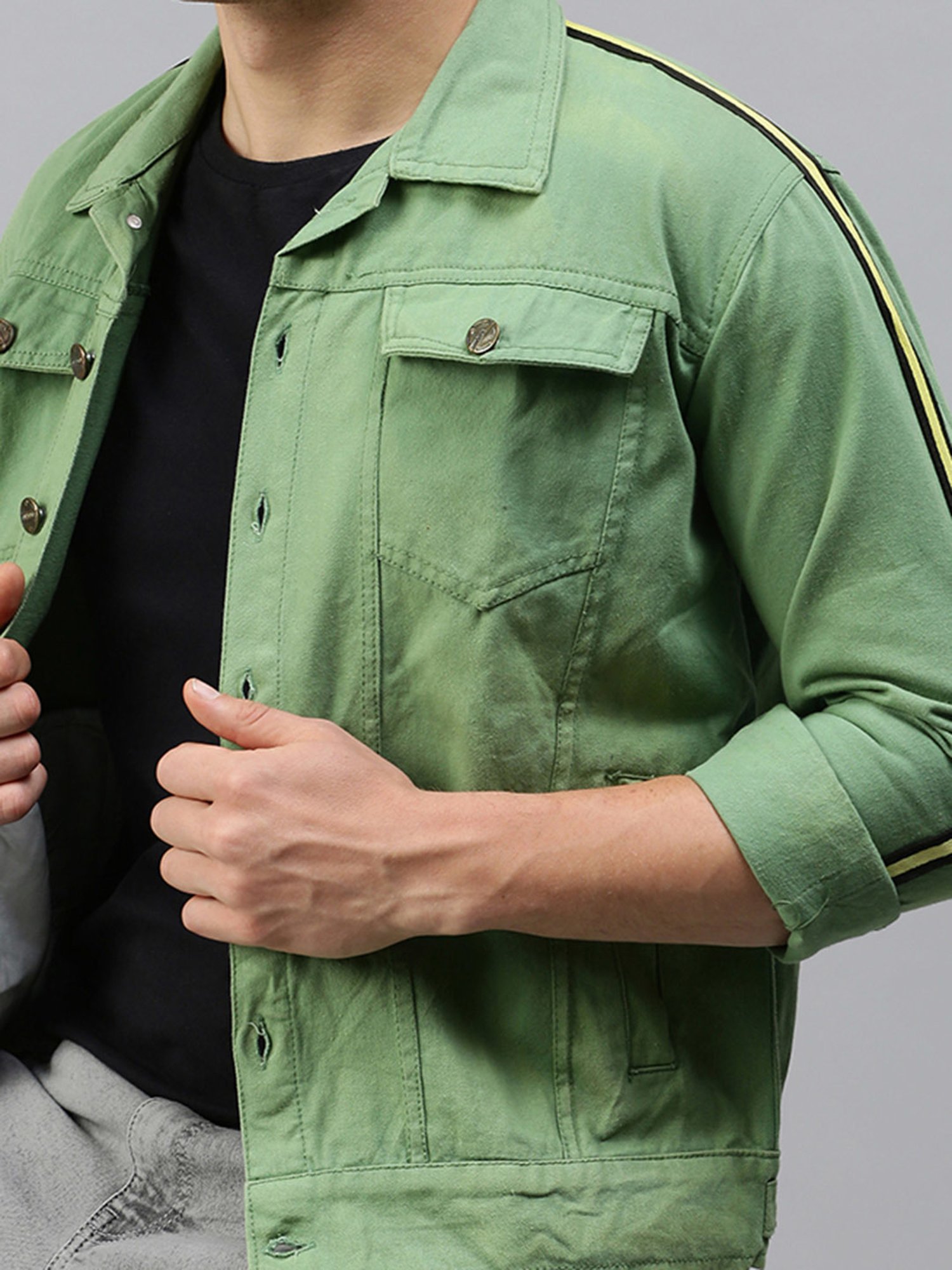 VOXATI Green Regular Fit Shirt Collar Denim Jacket