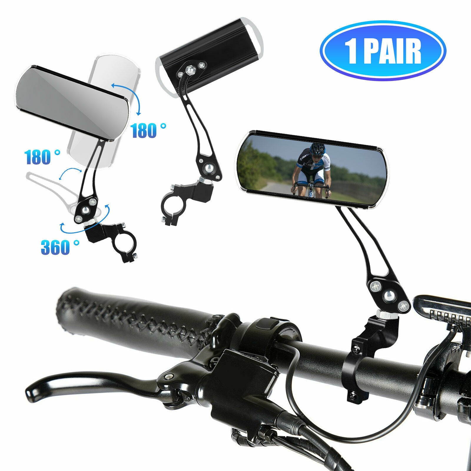 2Pcs 360&deg; Rotaty Bike Bicycle Cycling Rear View Mirror Handlebar Glass Rearview