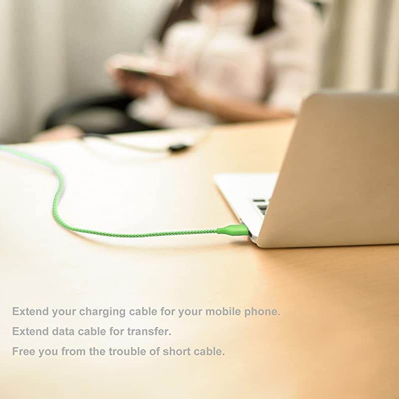 USB Cable Extension,  2 Pack 6 FT/1.83M Durable Nylon Braided USB 2.0 Extension Cable A Male to A Female Extender Cord Compatible with Keyboard, Mouse, Printer, Game Controller (Purple Green)