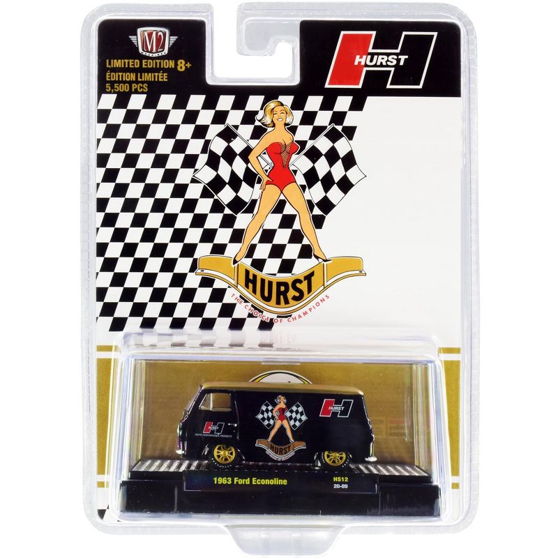 1963 Ford Econoline Van "Hurst" Black with Gold Top Limited Edition to 5500 pieces 1/64 Diecast Model Car by M2 Machines