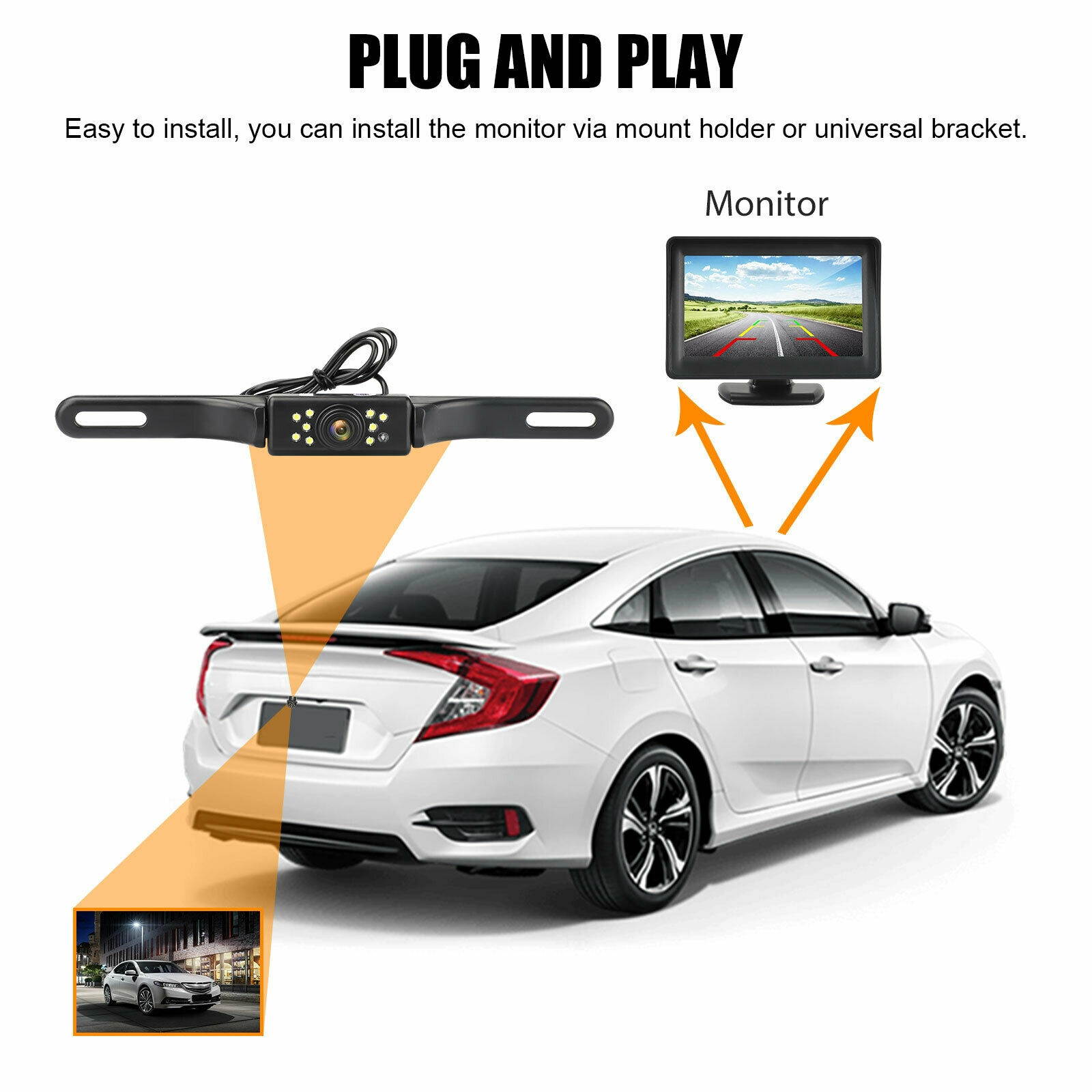 2.4G Wireless Car Backup Camera Rear View Parking System + 4.3" LCD TFT  Monitor
