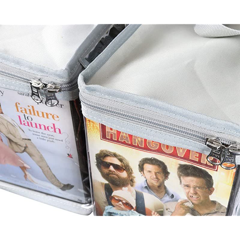 Co Premium DVD BluRay Storage Bags Portable DVD Media Case Holder For Movies Video Games Blue Ray Entertainment Library Visible Plastic Zipper Case Organizer Set of 2 Gray