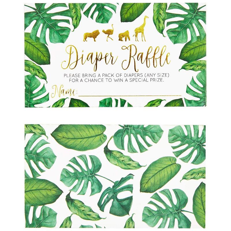 60 Counts Baby Shower Diaper Raffle Tickets, Lottery Invitation Insert Cards Baby Shower Game Supplies for Boys or Girls, Jungle Safari