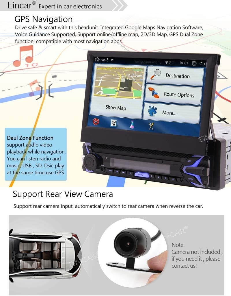 EINCAR Android 9.0 Car Stereo Single Din with GPS Navigation in Dash WiFi Bluetooth 1 Din Headunit Car Auto Video Radio Player Fastboot AUX-in USB SD 7 Inch Capacitive Touch Screen
