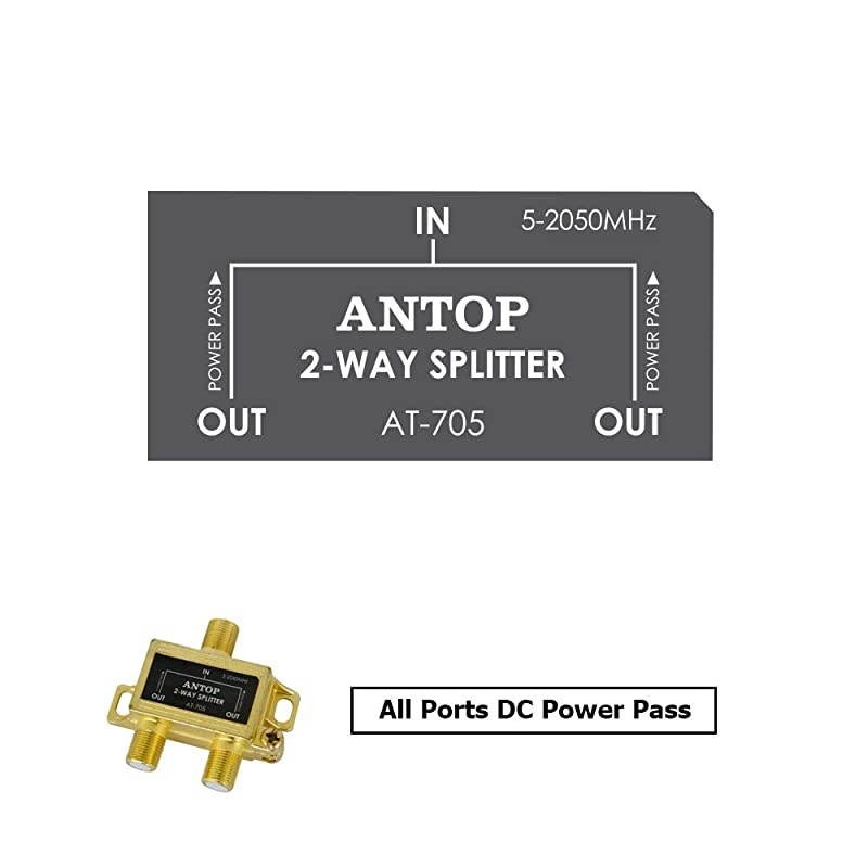 LowLoss 2 Way Coaxial Splitter for TV Antenna and Satellite 18K GoldPlated Chassis 2GHz 52050MHz All Port DC Power Passing