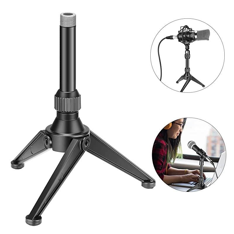 Foldable Iron Mini Desktop Microphone Tripod Stand Adjustable Height 49 75 inches125 19 centimeters for Lectures Podcasts Online Chat Meeting Screencasts and More NW050