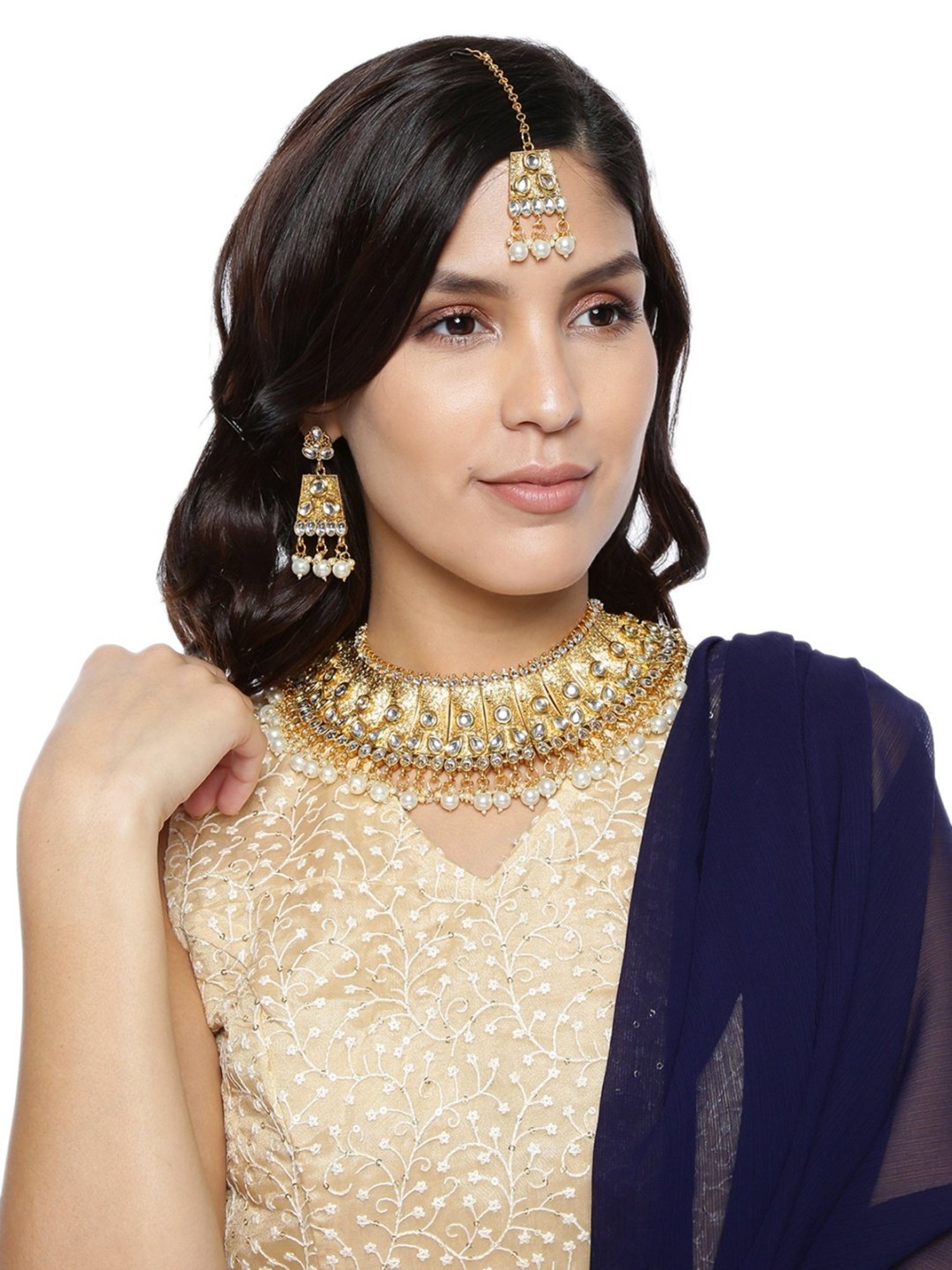 Sri Jagdamba Pearls White Alloy Classic Necklace & Earring Set