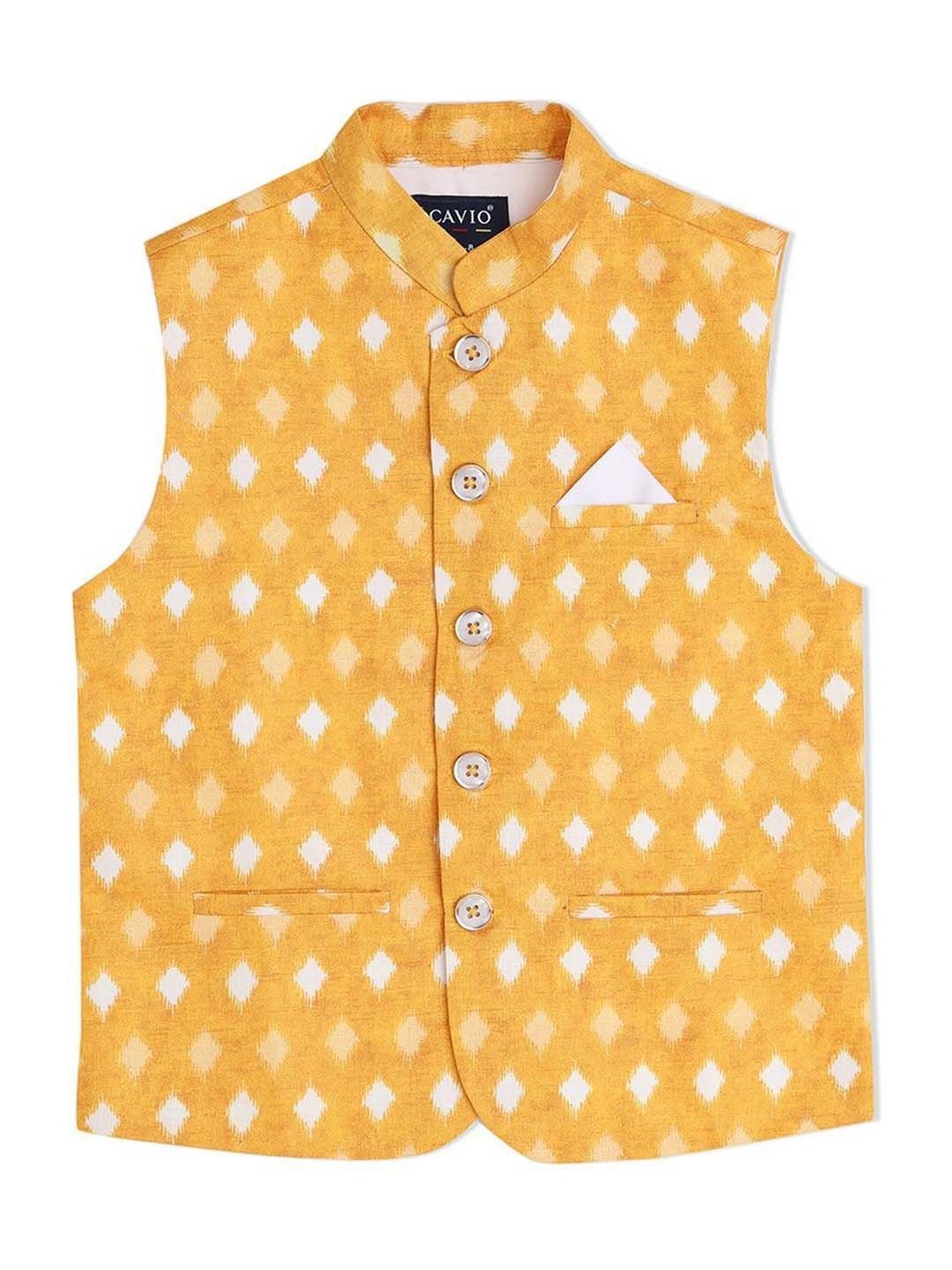 Cavio Kids Yellow & White Cotton Printed Shirt Set