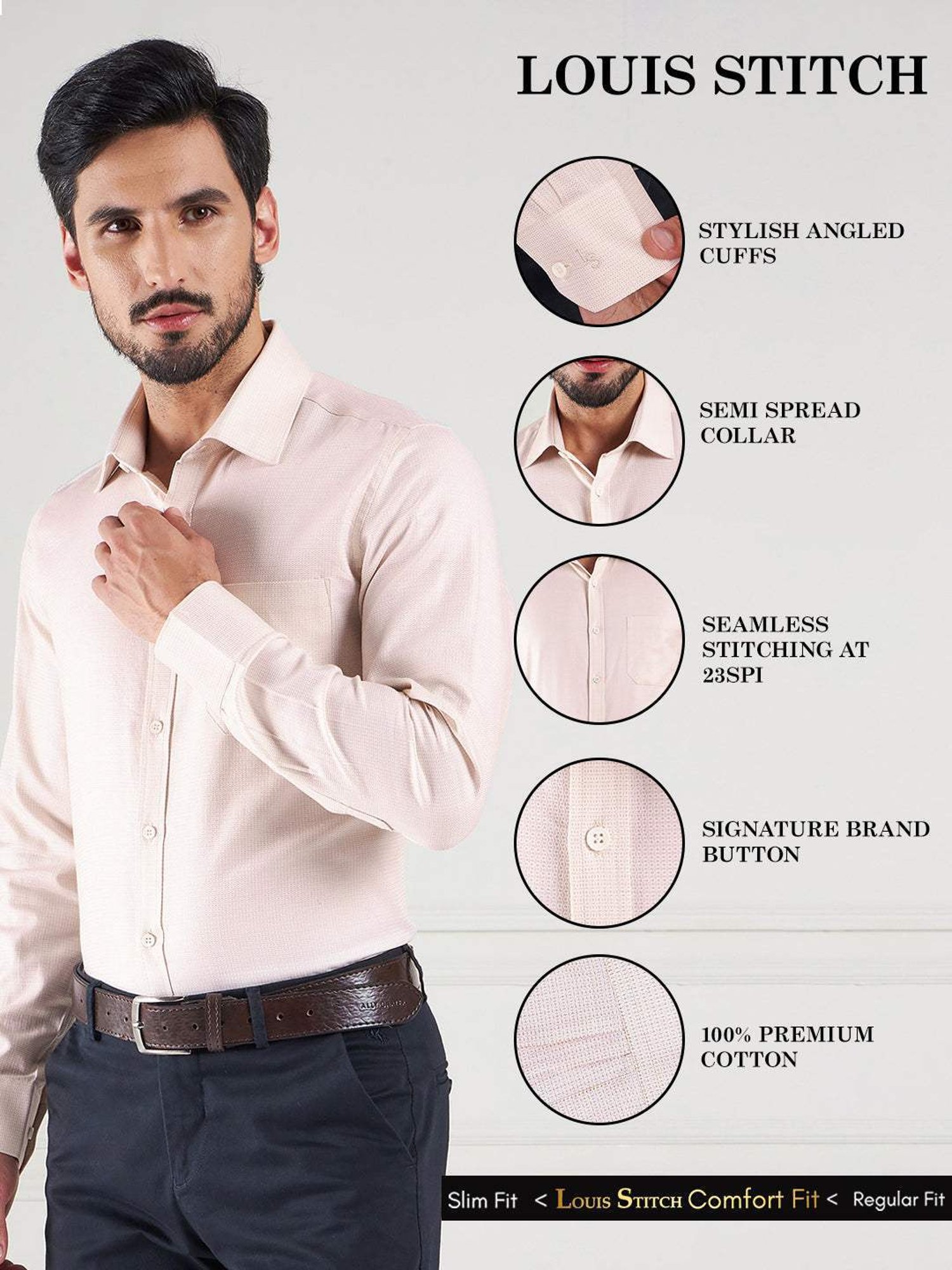 Louis Stitch Cream Cotton Regular Fit Printed Shirt