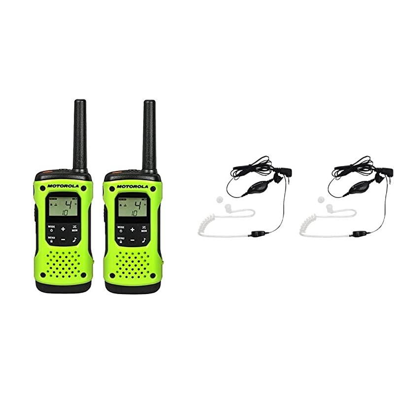 T600 Talkabout Radio, 2 Pack Bundle with 1518 Surveillance Headset with PTT Mic, Black, White