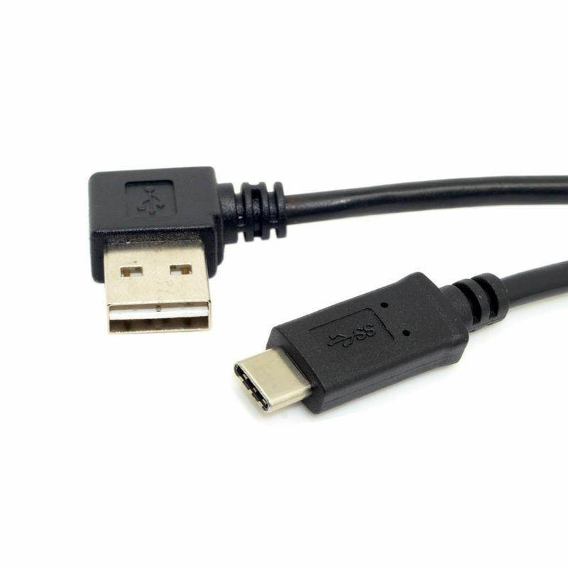 Reversible Left & Right Angled 90 Degree USB 2.0 Male to USB Type-C Male Data Cable for Macbook & Tablet & Cell Phone 1m Black