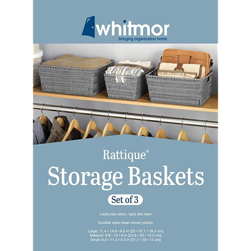 Rattique Storage Baskets Grey 3 Piece Set