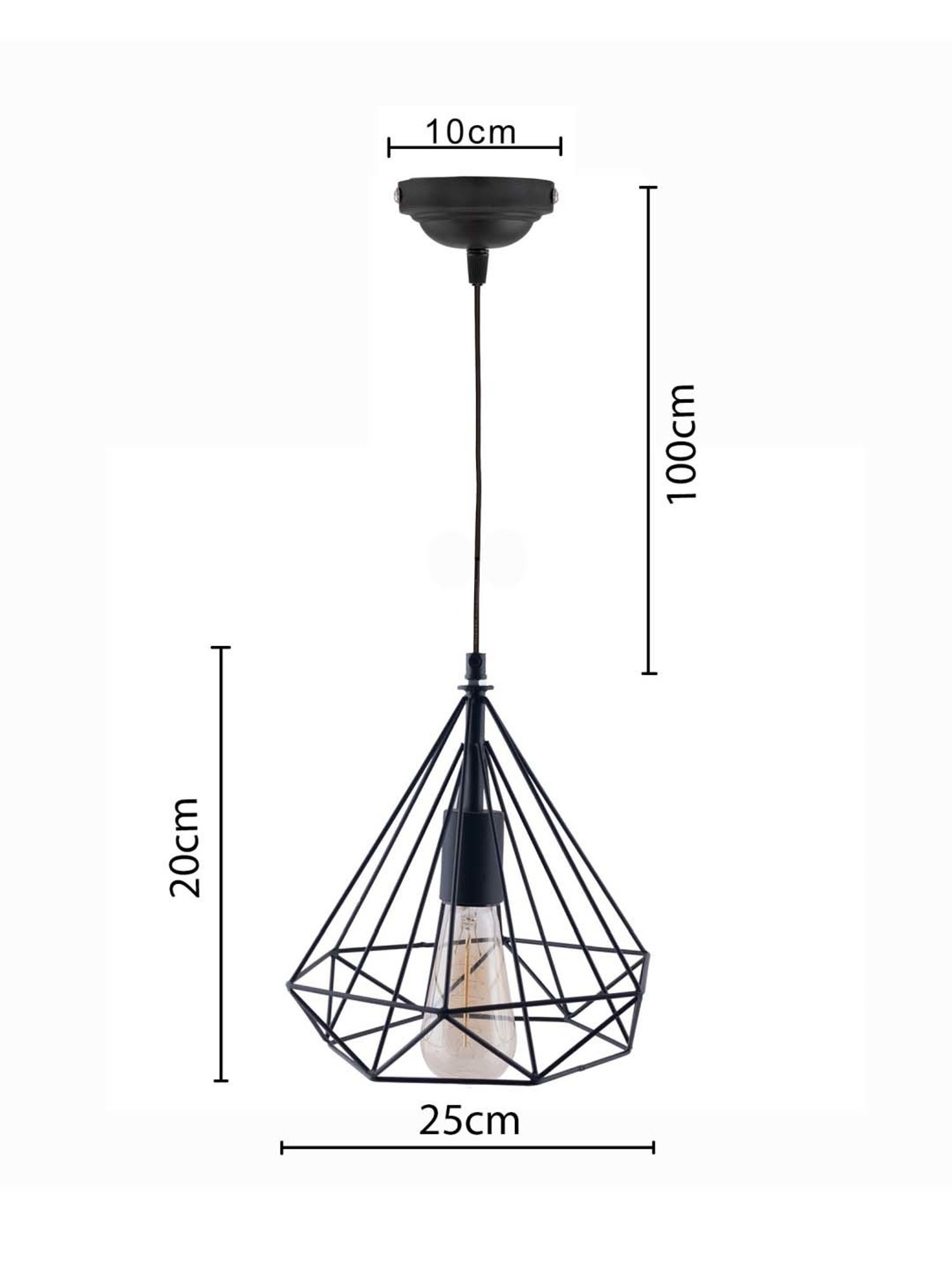 Homesake Edison Filament Black & Transparent Metal Diamond-Caged Ceiling Lamp (Bulb not included)