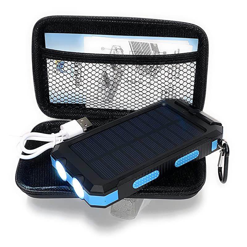Solar Cell Phone Charger USB Solar Battery Charger Solar Battery Pack Battery Backup Portable Power for with Protective Carry Case 2 USB charging ports Charging cord included