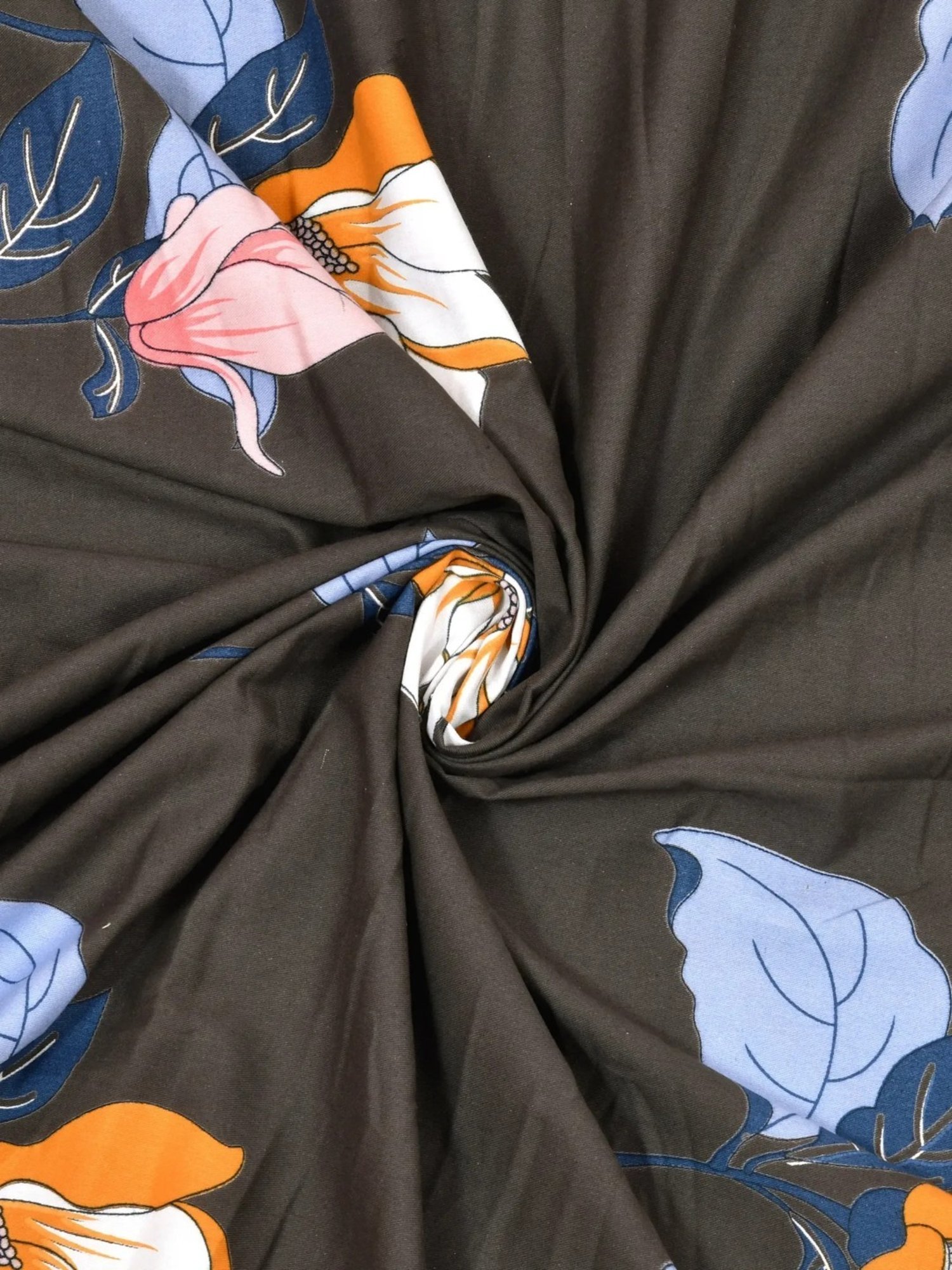 Living Roots Floral Grey 300 TC Cotton Bedsheet with 2 Pillow Covers