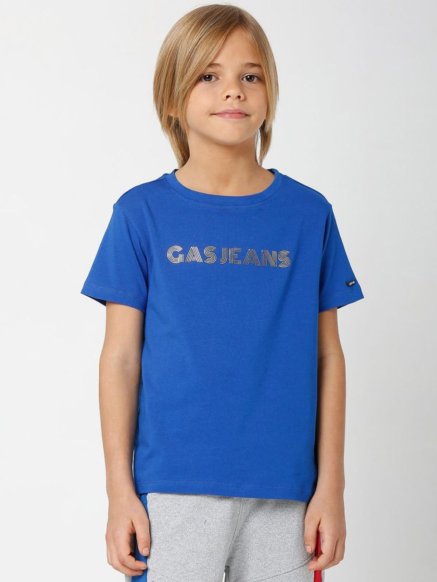 Gas Kids Blue Printed T-Shirt