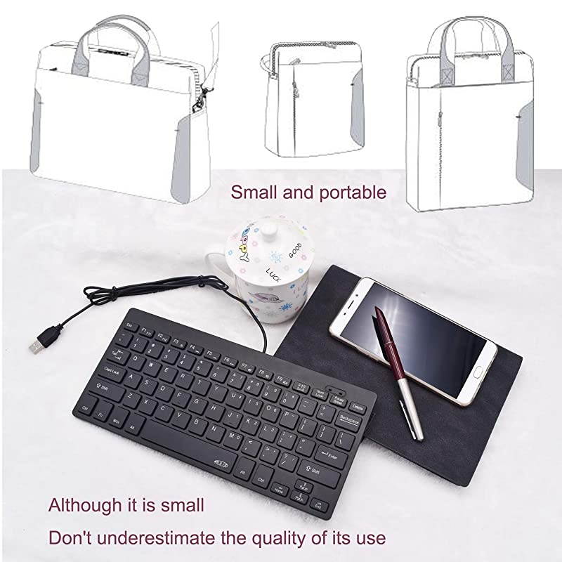 Small Keyboard Thin Slim Portable 78 Wired Laser US English Layout Black for Laptop PC