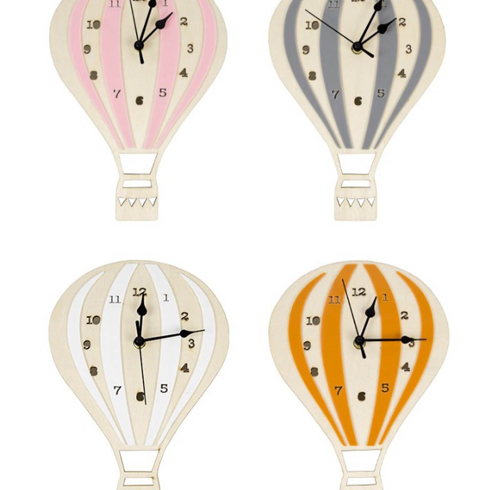 Hot Air Balloon Shaped Wall Clock Mute Wall Decorative Clock Art Decor Wall Clock for Home Office Living Room without Battery (Pink)