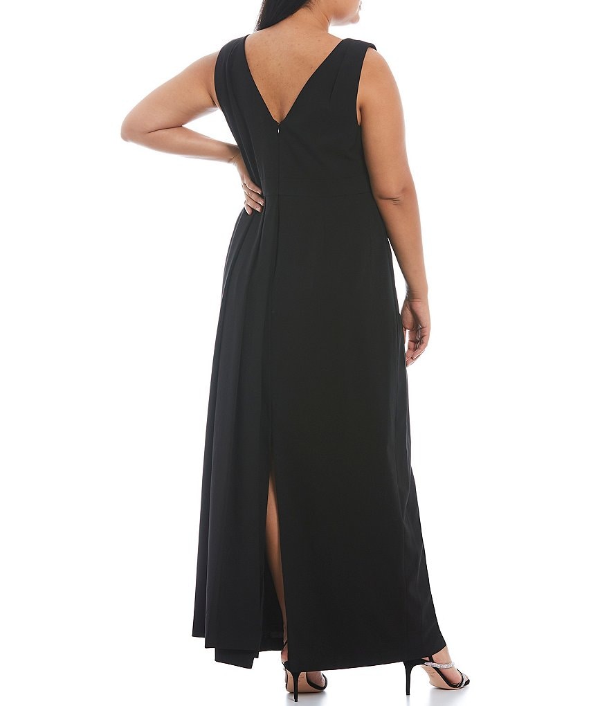 Adrianna Papell Plus Size Asymmetric One-Shoulder Neck Sleeveless Crepe Gown