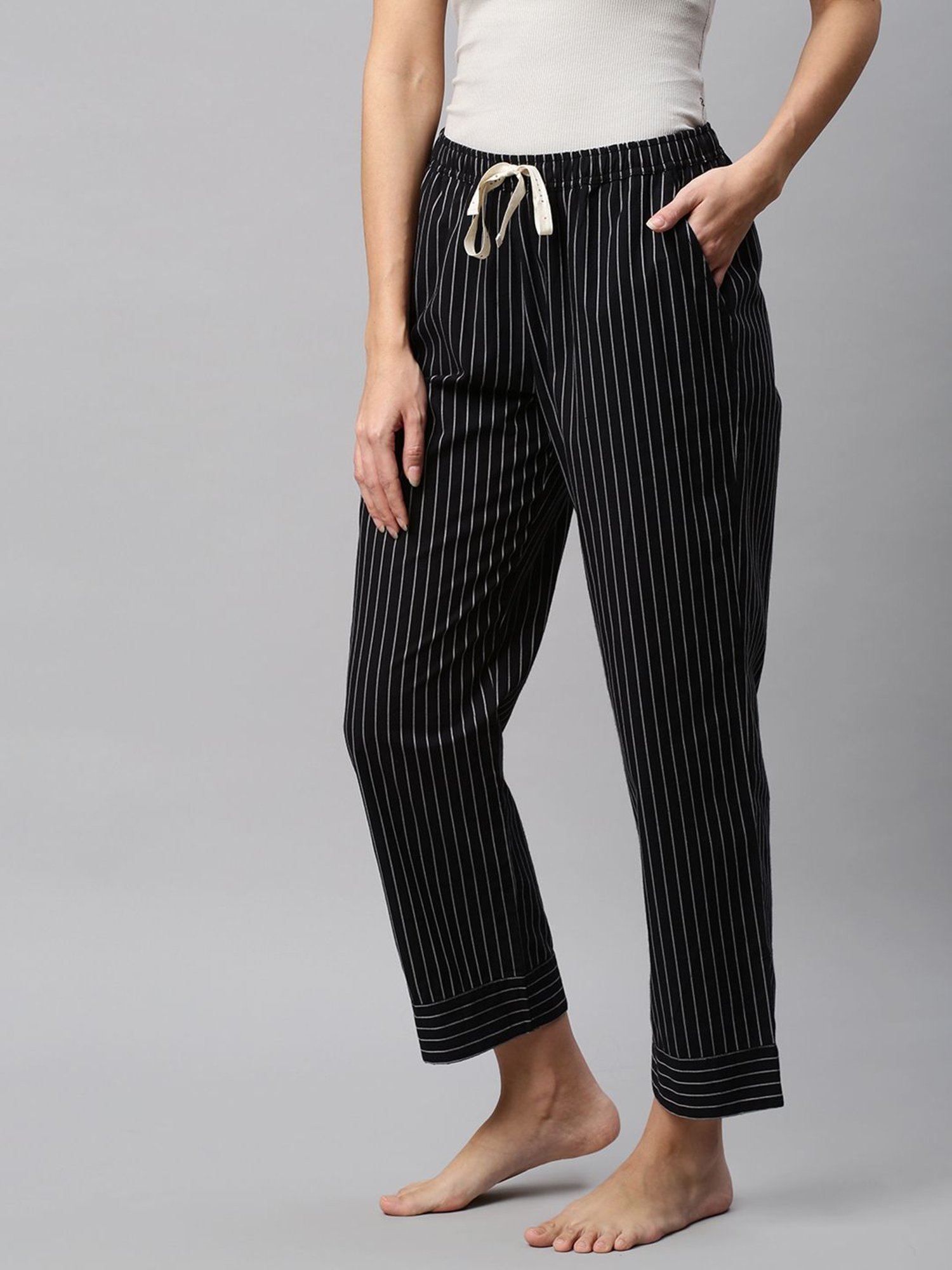 Chemistry Black Cotton Striped Pyjamas