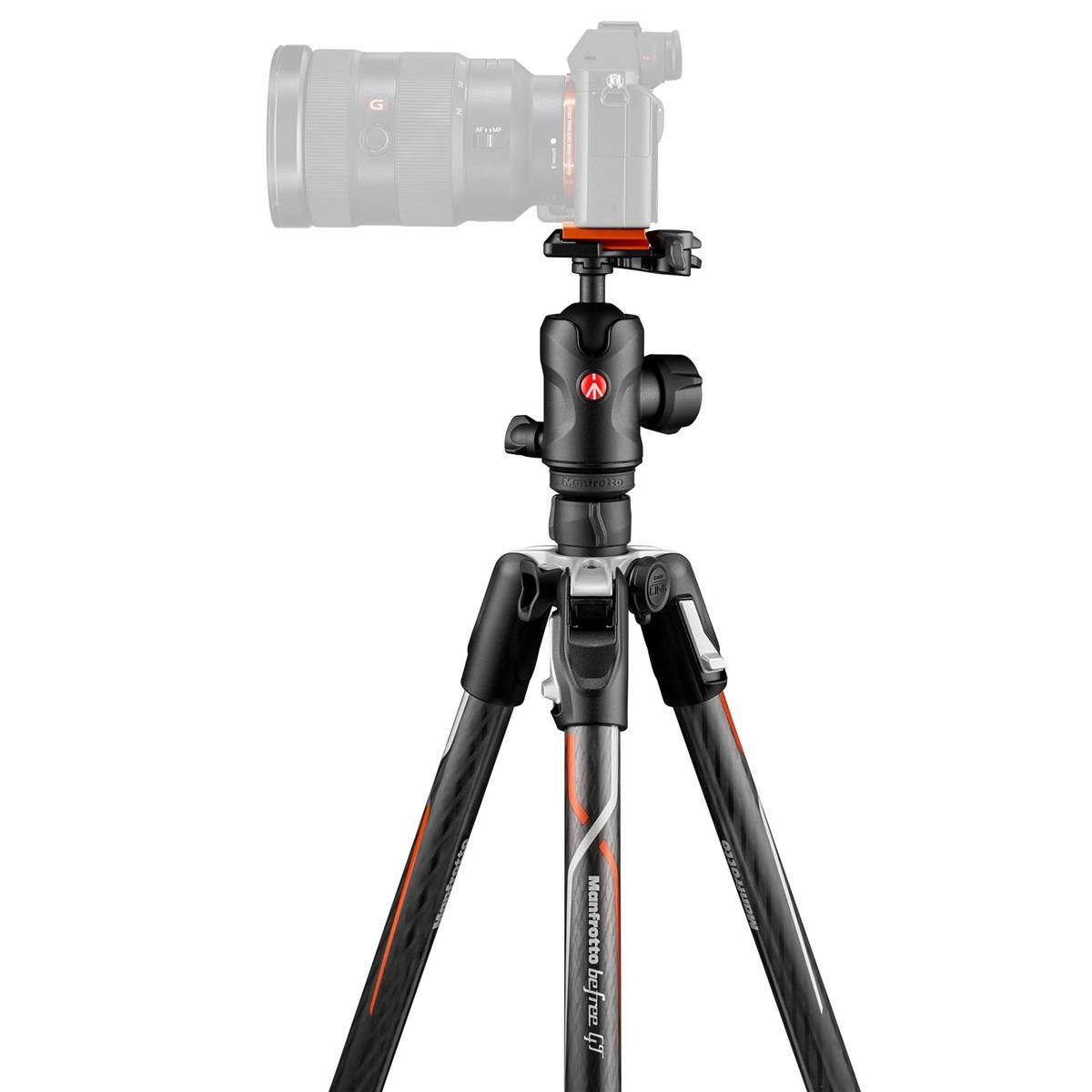 manfrotto befree gt travel carbon fiber tripod with 496 ball head for sony alpha cameras, twist locks, black