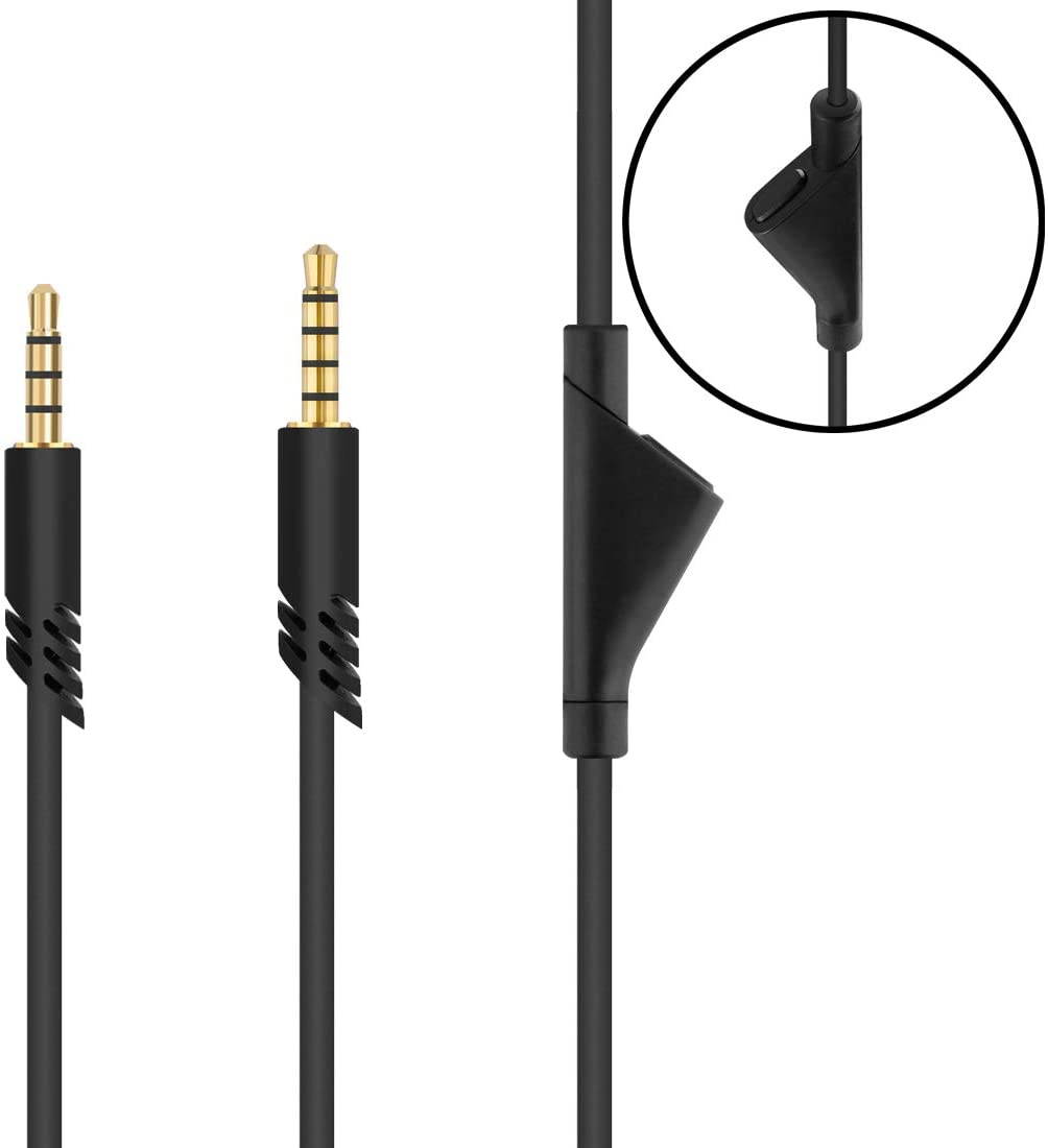 Geekria Audio Cable with Mic Compatible with ASTRO Gaming A10, A30, A40 Headphones Cable, 3.5mm AUX Replacement Stereo Cord with Inline Microphone and Volume Control (Black 6.5FT)