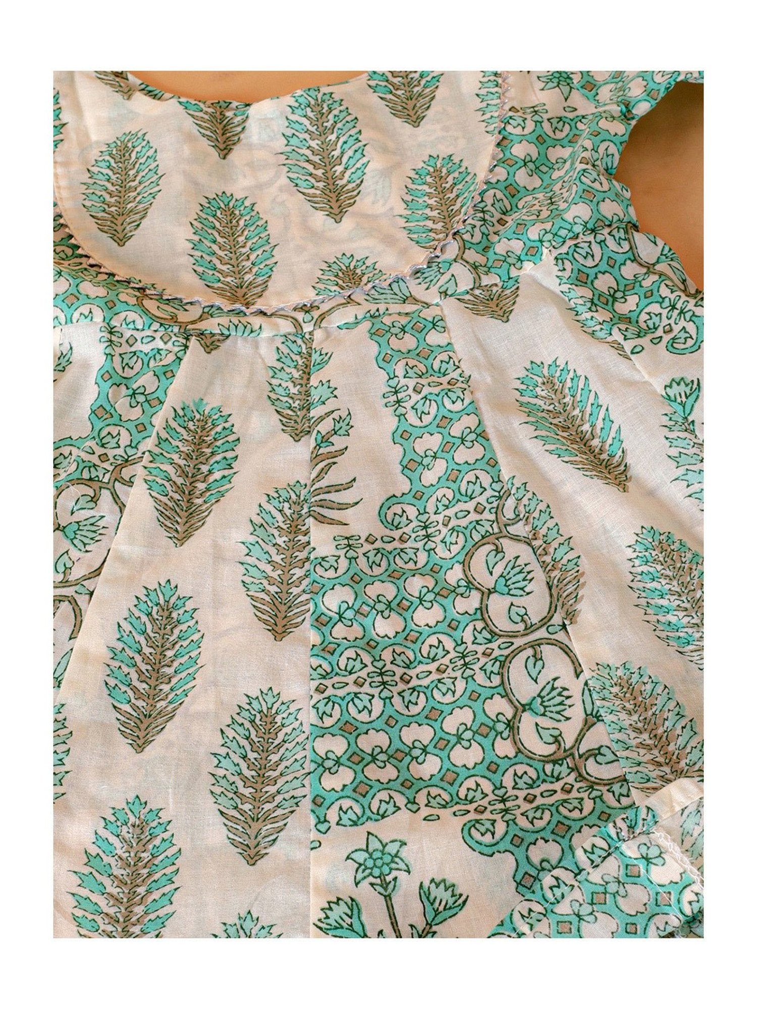 The Mom Store Kids Light Blue & White Floral Print Anarkali Kurta with Pants