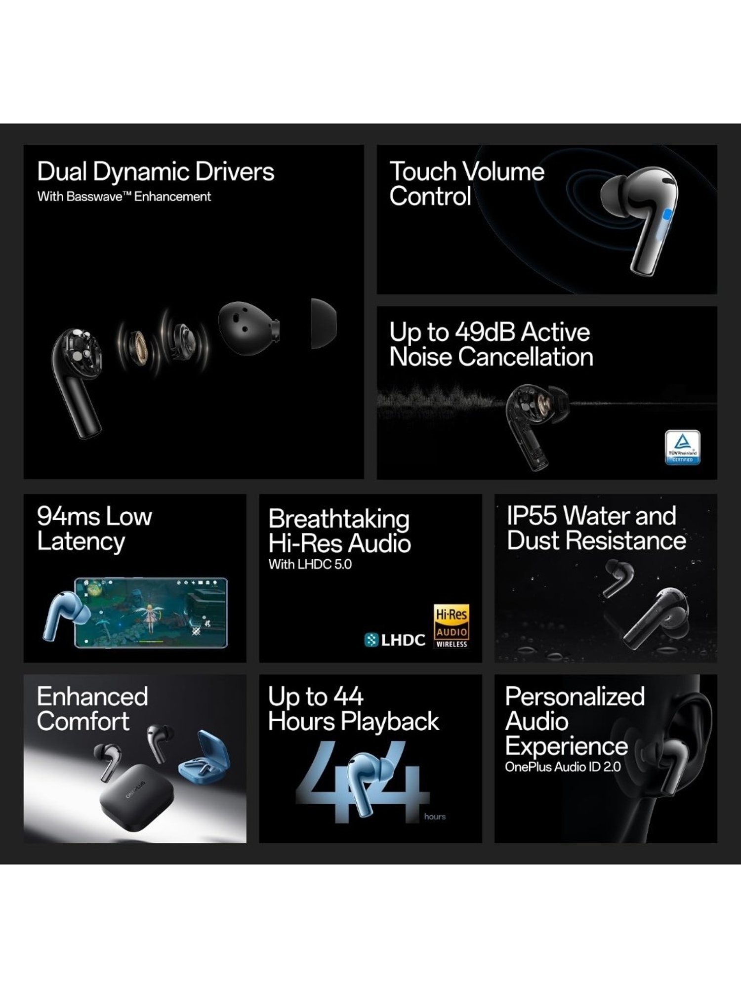 OnePlus Buds 3 in Ear BT Earbuds with Upto 49dB ANC with Hi-Res Sound (Blue, True Wireless)