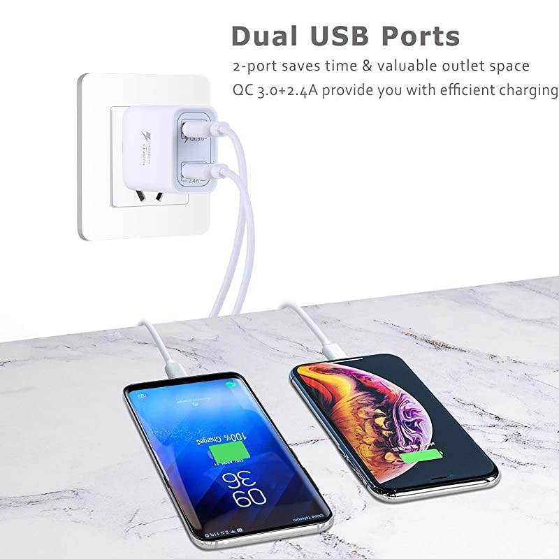 QC 30 Wall Charger  2Pack 30W QC 30 Fast Charger Dual Ports Adaptive Fast Charging Power Adapter Compatible with Wireless Charger iPhoneiPadSamsung GalaxyTabletBlackWhite