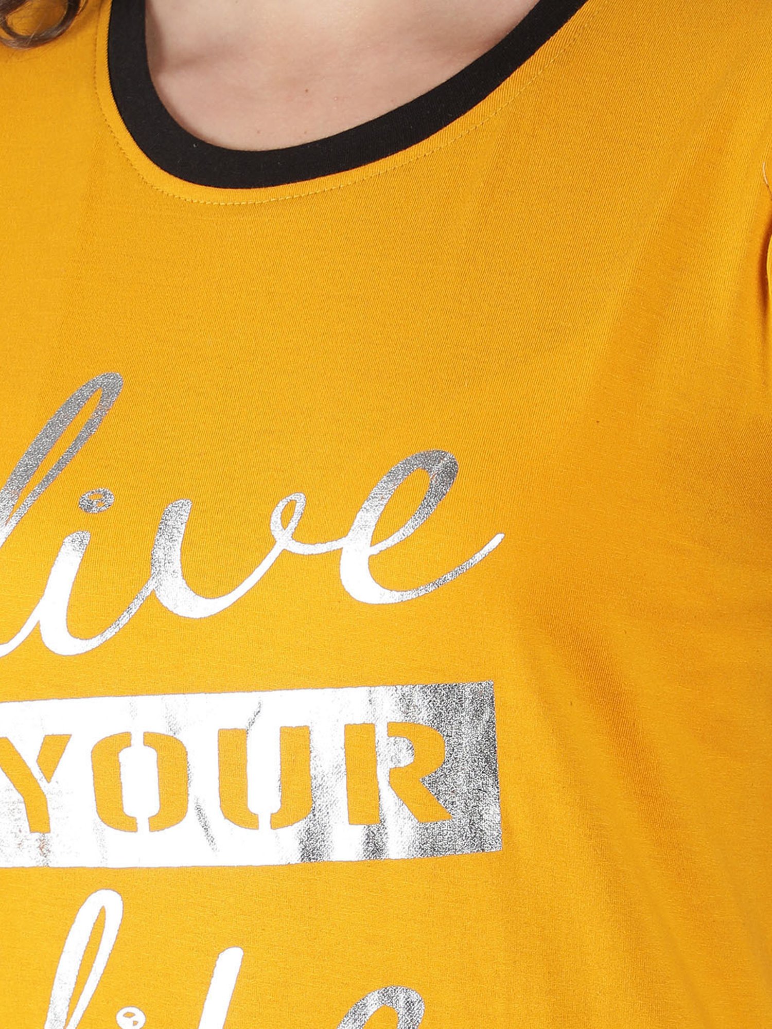 N-Gal Yellow Graphic Print T-Shirt with Shorts