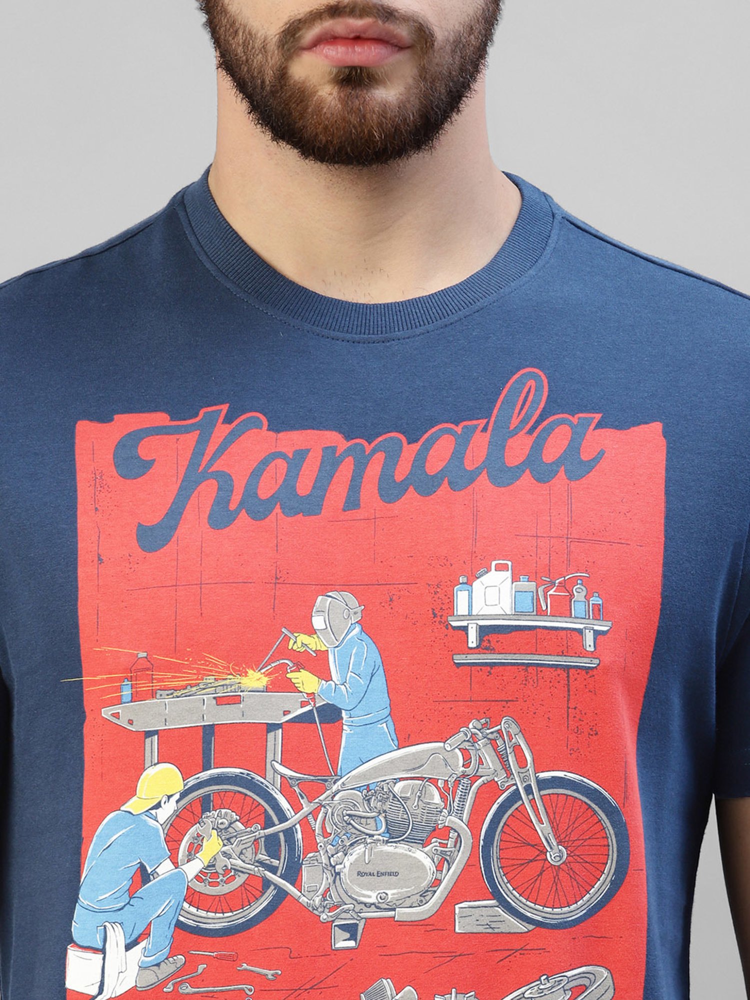Royal Enfield Navy Regular Fit Kamala Print T-Shirt