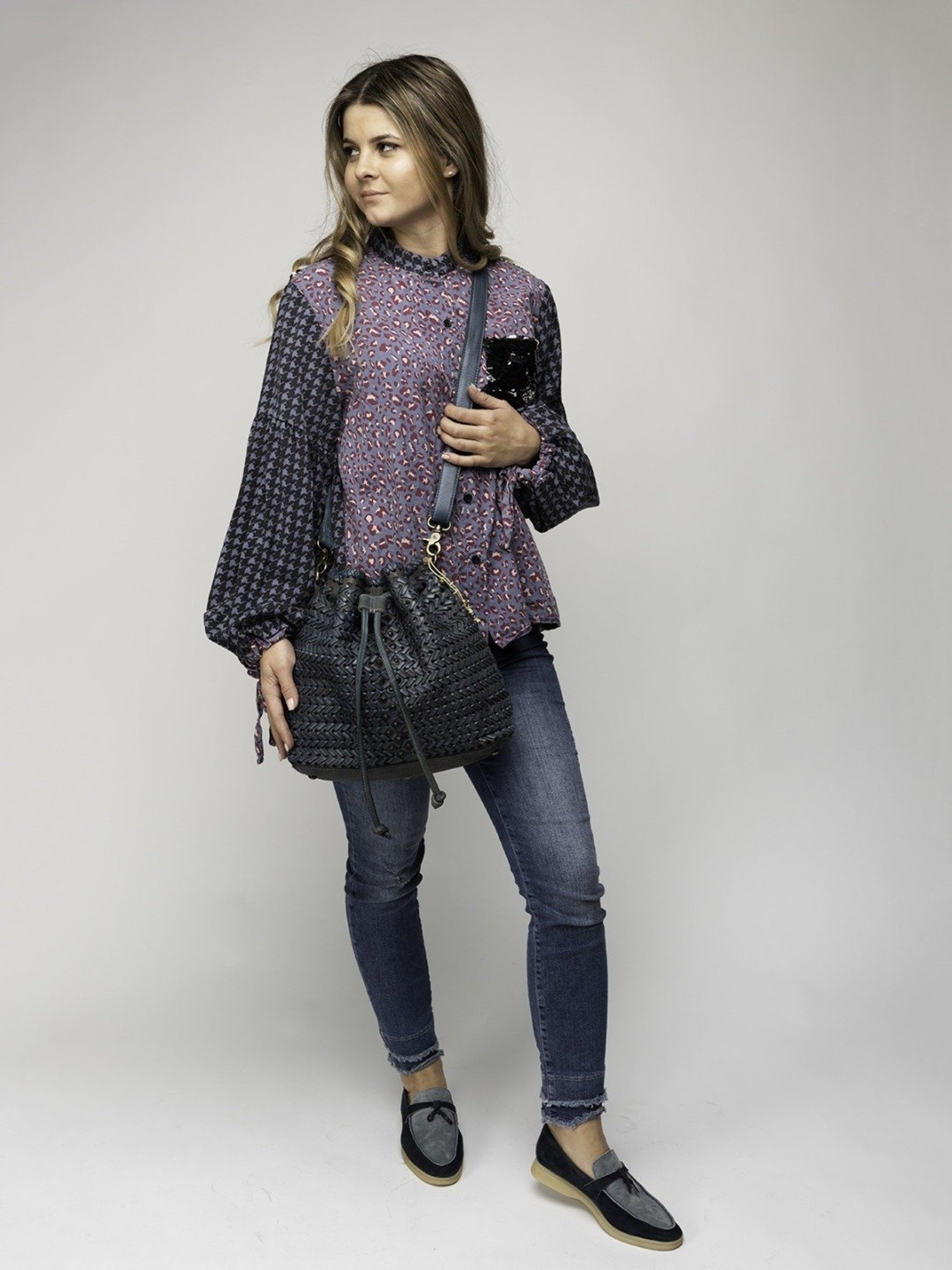 Art N Vintage Joelle Blue Leather Textured Small Sling Handbag