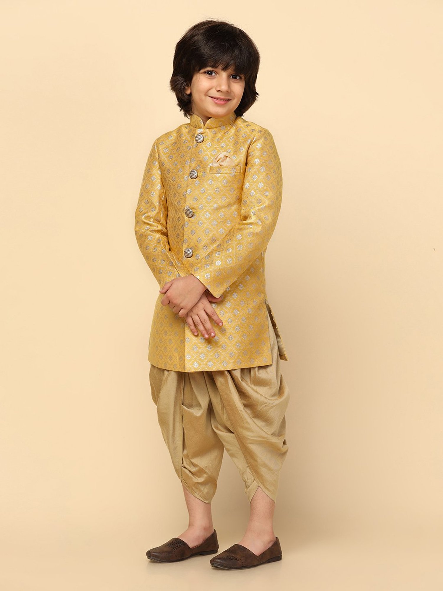 AJ Dezines Kids Black Embellished Full Sleeves Sherwani with Pants