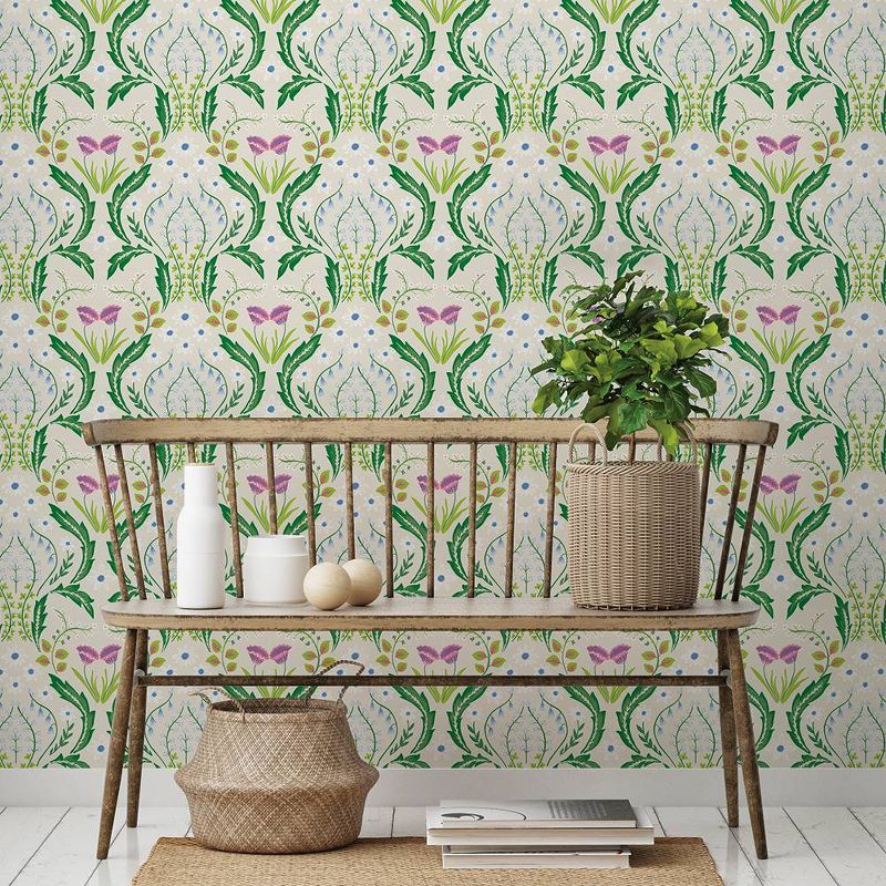 Tempaper Scandi Floral Peel and Stick Wallpaper Botanical Green