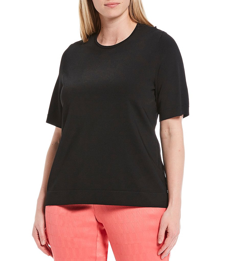Investments Plus Size Signature Yarn Short Sleeve Crew Neck Top